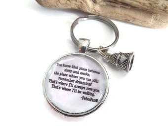 Peter pan gift, always waiting quote, peter pan keyring, always love you gift, thimble gift, thimble keyring, lovers gift, sandykissesuk