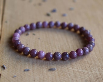 Lepidolite Bracelet 6mm Beads Heart Chakra Bracelet Grade AA Lepidolite Stone Lepidolite Jewelry Gemstone Bracelet