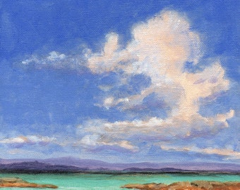 Aquamarine Sea - Original Landscape Painting Cloud 8x8 Sea and Sky Tropical Coast Beach Ocean