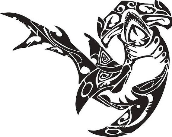 Download Shark 2 Hammerhead Polynesian Tribal Tattoo Design .SVG .EPS