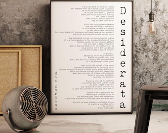 Art Print Framed Desiderata, poem print minimalist poster, Max Ehrmann Framed Art Literary Poster, literary quote print, motivational poster