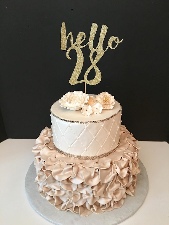 ANY NUMBER Gold Glitter hello 28 Cake Topper 28th Birthday