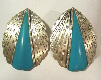 Vintage art deco sterling silver SC blue lucite earrings