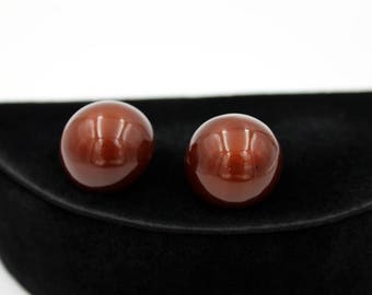 Lucite Button Earrings, Brown Moonglow, ca. 1950s, Vintage Earrings