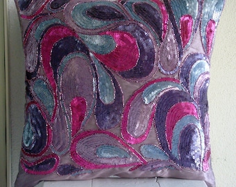 Royal Obsession - Throw Pillow Covers - 20x20 Inches Silk Pillow Cover Embroidered with Different Color Sequins & Beads