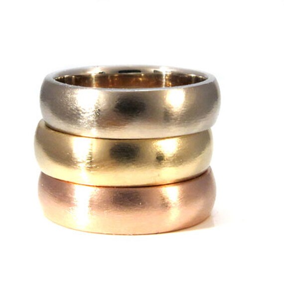 Mens 14k Yellow Gold, Palladium White Gold or Rose Gold Satin Finish Engagement Ring - Comfort Fit Domed Wedding Band - 6mm