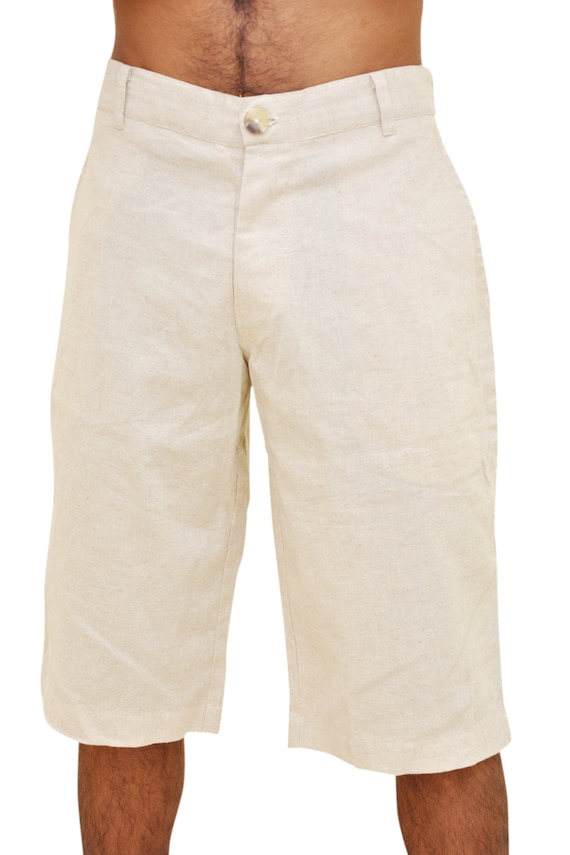 Mens Beach Knee Length Linen Shorts Plus Size Summer