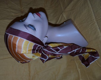 Vintage Rolled Edge Head or Neck Scarf in Earth tones