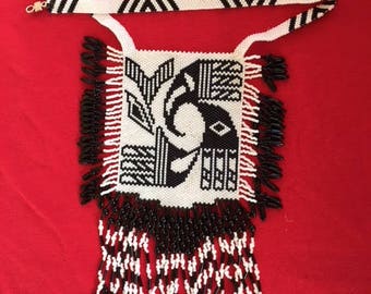 Hopi Water Bird Beaded Necklace, Spirit of Creation, Authentic Native American Hand Made, Delica Beads, Brick Stitch, fringed, Southwest