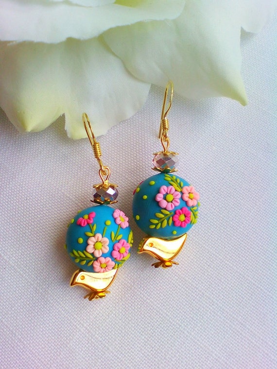 Lovely embroidered drop earrings 14k Gold Ear Hook and