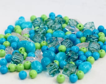 Tiny Assorted Turquoise, Light Pink and Lime Green Acrylic Beads, Mixed Shapes, Wholesale Bead Lot