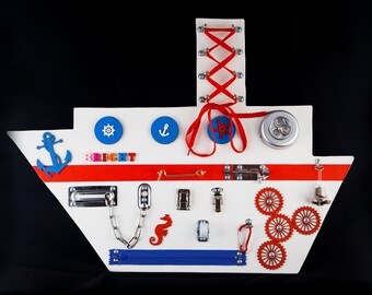 Busy Board Ship. Activity board, early development Montessori educational toy.
