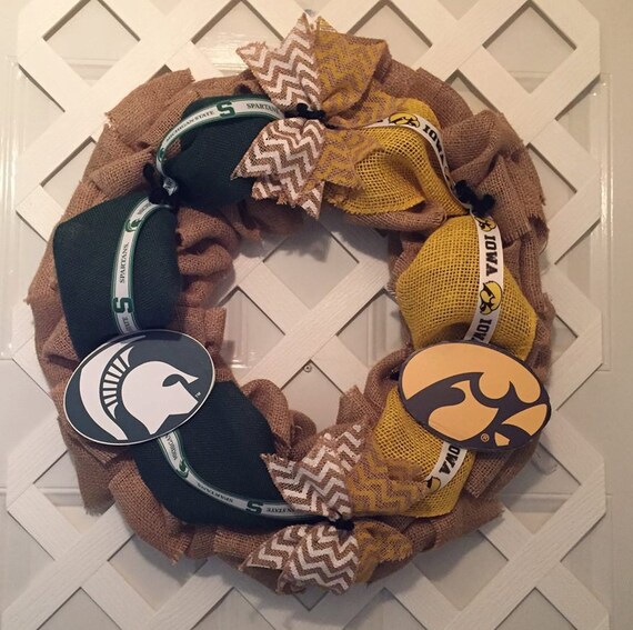 House Divided Wreath - Iowa Hawkeyes and Michigan State Spartans Wreath - Iowa Hawkeyes - Michigan State Spartans - College Football