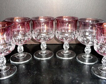 Tiffin Franciscan Kings Crown Cranberry Flash Glass Water Goblets Set of 6