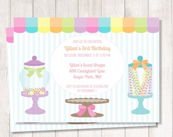 Candyland invitation, candy land birthday, candy birthday invitation, candy land invitation, candy shoppe invitation, sweet shop birthday