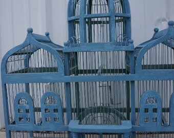 True Vintage Bird Cage / Victorian Taj Mahal Wood Birdcage Very Large w Tray 33" x 27" x 21" / Shabby Chic Antique Birdcage