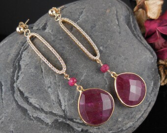 Gold-Filled Ruby Briolette Earrings