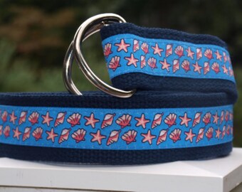Shell Belt / Starfish Belt / Belt for YOUNGER BOYS / Summer Belt / Wedding Belt / Light Blue Belt / Preppy / Boys Pant Sizes 2T/3T - 16/18