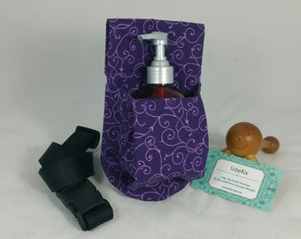 Massage Therapy 8oz lotion or cream jar hip holster, purple scroll, black belt