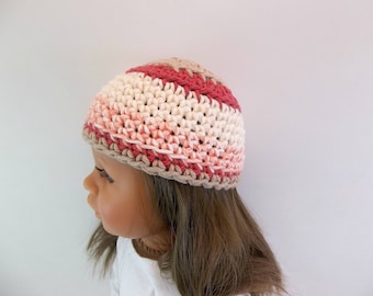18 inch Doll Crochet Hat Brick Red Tan Natural Variegated Yarn Accessories Toys
