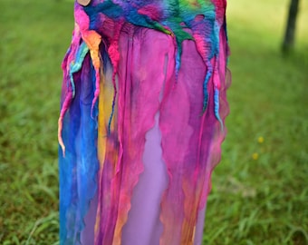 Nuno Felted Belt-Rainbow Belt-Silk Belt-Rainbow Felt Costume-Rainbow Fairy Belt-Fairy Costume-Rainbow Costume-Woodland Costume OOAK