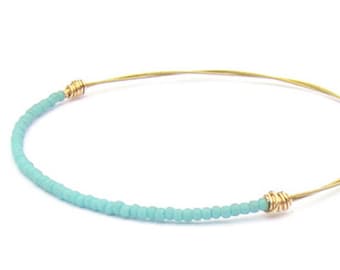 Beaded Bracelet // Turquoise Gold Bangle Bracelet // Eco-Friendly Jewelry // Friendship Bracelet // Guitar String Bracelet / Bridesmaid Gift