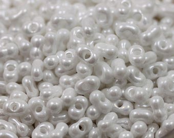 30 grams 3x6mm White Pearl Farfalle Japanese Glass Beads, peanut beads, berry beads, Matsuno beads