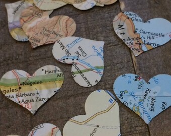 500 Pieces Map Atlas Paper Heart Wedding Confetti Mix / Table Decor Decoration Scatter Centerpiece Hand Punched