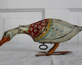 Vintage lithographed tin toy goose Unique USA
