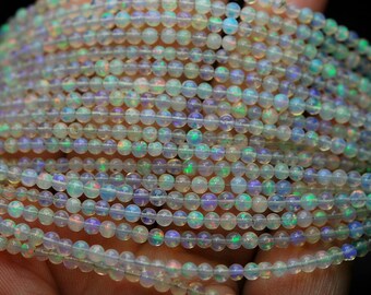 7 Inch Strand,Super AAA Quality,Natural Ethiopian Opal Smooth Round Rondelles Super Flashy Strand,Size 3-3.5mm