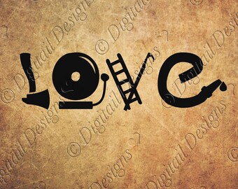 Firefighter Love Word Art Svg, Png, Dxf, Fcm, Eps Cut File for Silhouette, Cricut, Scan N Cut. Firefighter Symbols Fireman SVG