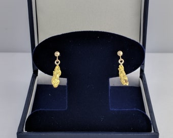 Drop Ball Gold Nugget Earrings, Real Natural Yukon Gold Rush Nugget Earrings, Genuine Gold Nugget Earrings, L2
