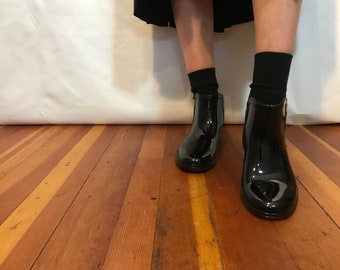 Faux Patent Chelsea Boots