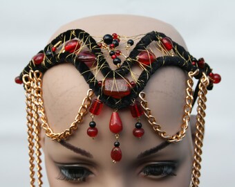 Beaded headband with chain necklace