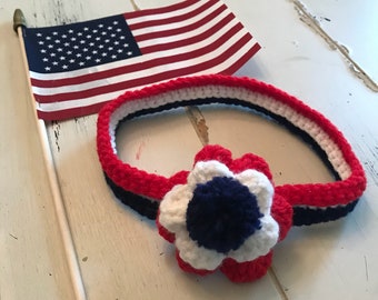 Baby Red White Blue Flower Headbands