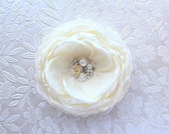Ivory Cream Hair Flower/ Brooch/ Handmade Wedding Accessory