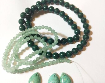 Tuqruoise Teardrops, 4mm Green Aventurine, 8mm Green Mountain Jade
