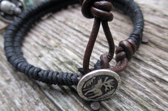 Teen Boys Bracelet Black Hemp and Leather Bracelet Woven