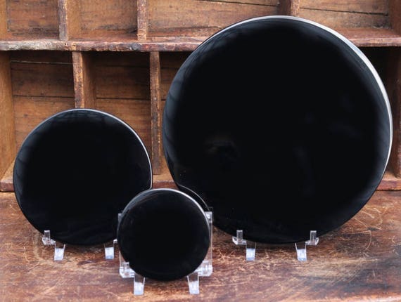 Large Black Obsidian Scrying Mirror 5", Polished Solid Black Obsidian, Past Present & Future, Grounding Energy, Divination, Wicca Gift