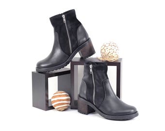 Casual women's handmade zipper leather boots in black, Black ankle boots, Black boots, Winter ankle boots, Black genuine leather boots