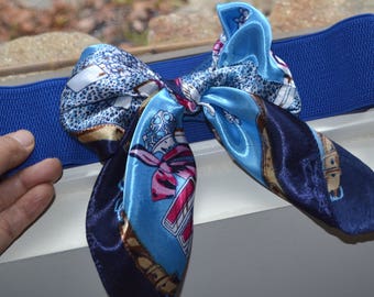 Bow cinch belt ,Wide elastic stretch corset belt, cinch belt with big bow, Dark blue belt