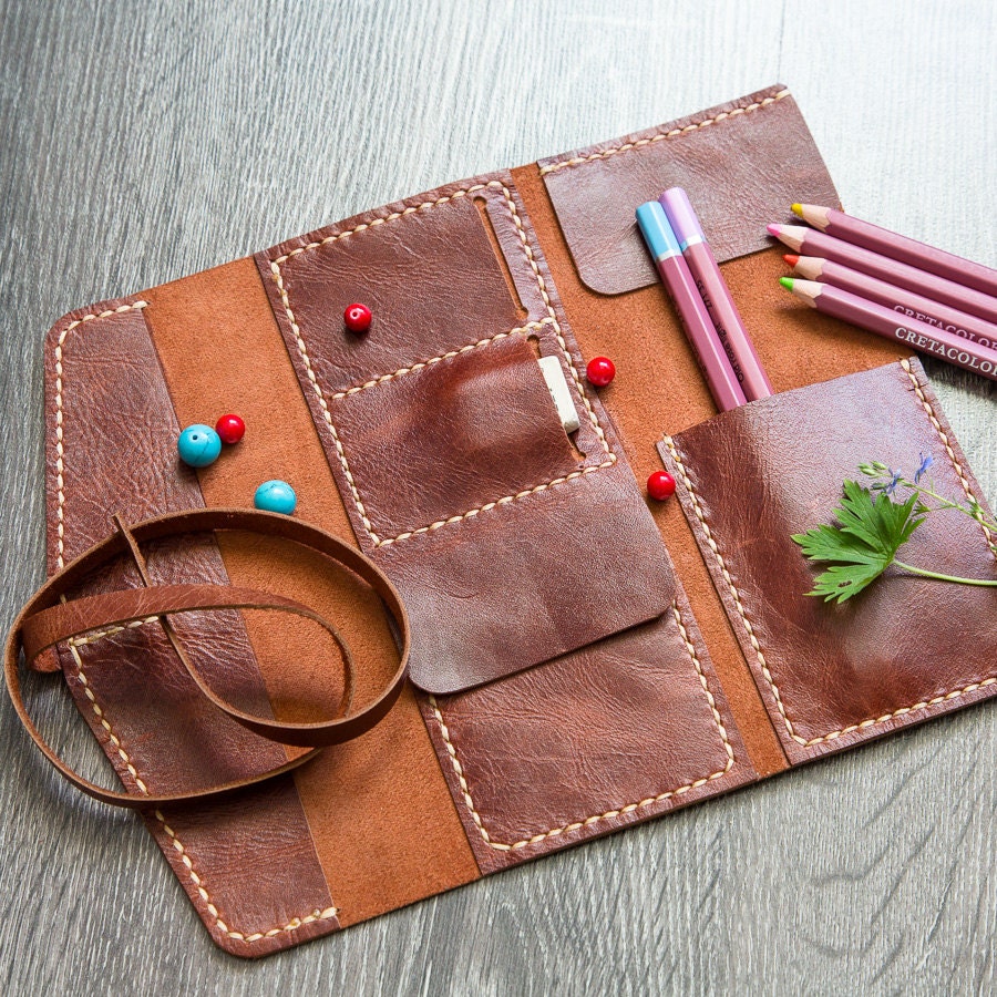 Handmade Leather Pencil Case. Colored Pencil Holder. Pen Case.