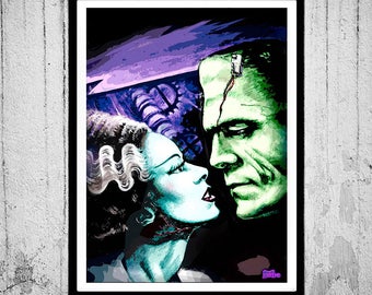3 SIZES Bride of Frankenstein art print Classic horror movie monsters by Scott Jackson