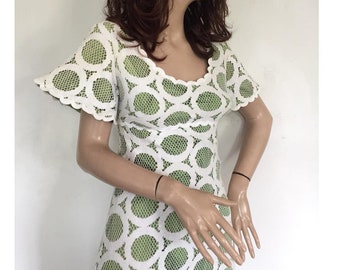 Vintage 60s 70s Crochet Dress Space Age Mod GoGo Mid Century Modern Pop Op Art Retro 1920s 20s 1930s 30s 1940s 40s 1950s 50s 1960s 1970s 90s