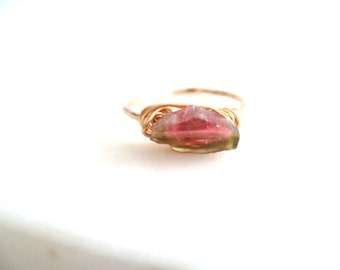 Watermelon Tourmaline Ring, Stacking Ring watermelon tourmaline slice ring For her VitrineDesigns