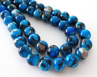 Blue Marbled Porcelain Beads - Smooth Round Beads - Drilled Natural Stone Beads - 12mm - 16" Strand - Diy Necklace Beads - Jewelry Making
