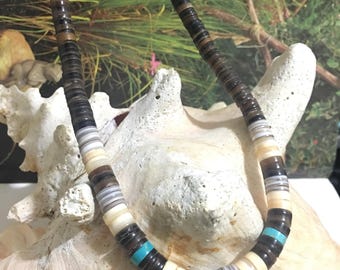 Vintage Navajo Choker .Vintage 1970s Old Pawn Native American Turquoise Necklace (SN26)