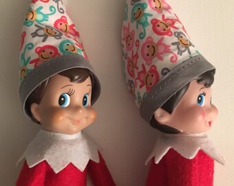 Fingerlings Monkey Christmas Scout Elf Hat -- Colorful Baby Monkeys -- Holiday Pixie Girl or Boy Elves Doll Clothes - Cap