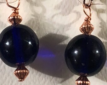 Copper and blue glass balls