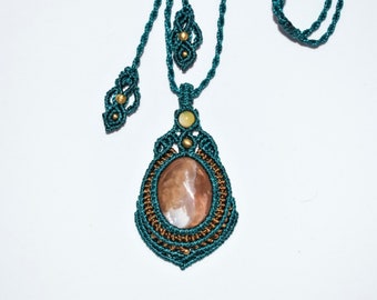 Natural Agate Stone Macrame Necklace, Macrame Jewelry, Handmade Jewelry, Healing Nacklace